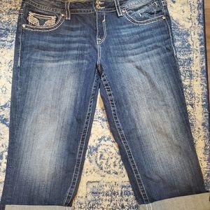 Vigoss Chelsey Capri Dark Blue Denim Lightly Distressed Size 13-14